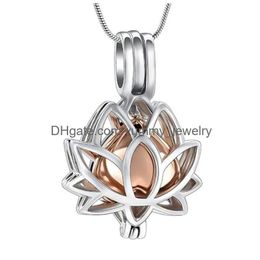 Pendant Necklaces Pendant Necklaces Unisex Stainless Steel Cremation Jewellery Lotus Flower Urn For Ashes Memorial Keepsake Locket Penda Dhcms