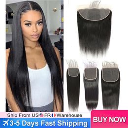 Hair pieces 4X4 5X5 6X6 Closures Only 13X4 Frontal HD Transparent Lace Closure Straight Natural Colour Sale For Women 230417