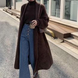 Women's Knits Woman Sweater Cardigan Autumn/winter Mink Long Sleeve Solid Color Loose Woman's Clothing Drop Sale YSLF275