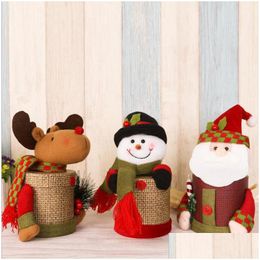 Christmas Decorations Santa Claus Snow Man/Elk Plush Doll Gifts Box Ornaments Kids Candy Holder Storage Merry Xmas Decoration F1838 Dhx0W