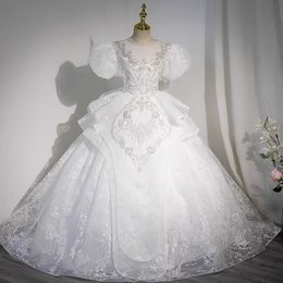 White Flower Girls Dress Wedding Shiny Teenage Children Party Princess Long Graduation Gown Baby Kids Dresses For Girl Summer Prom Clothes 403