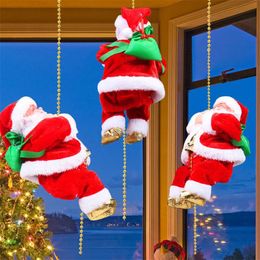 Christmas Decorations Christmas Electric Santa Claus Climbing Rope Plush Doll Creative Music Xmas Tree Decor Kids Toy Gift Christmas Birthday Gifts 231117