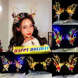 Novelty lighting LED String Headbands Deer Antler Flower Crown Tree Branches Butterfly Cosplay for Halloween Christmas Wedding Party Fairy warm RGB holiday