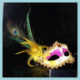 Party Masks Women Y Hallowmas Venetian Mask Masquerade Pheasant Peacock Feather Half Face Ball Exquisite 20Pcs/Lot Drop Delivery Hom Dhb3Y