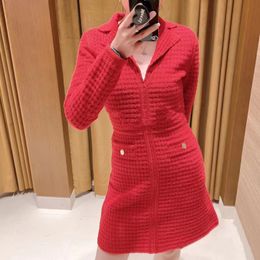 Urban Sexy Dresses Casual Dresses Sandro French Style Dress Red Collared Tweed Cotton Knit Dress for Women