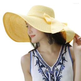 Wide Brim Hats Women Summer Hoilday Big Straw Hat Sun Bowknot Folding Beach Cap Protection Casual Gorro Casquette Eger22