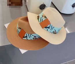 Wide Brim Hats Straw Hat Lady's Sun Protection Beach Ribbon Pattern Casual Ladies Flat Top Panama