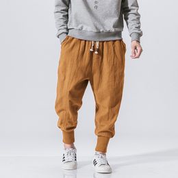 Men's Pants MrGB Chinese Style Men Cotton Linen Harem Pants Streetwear Man Casual Joggers Harajuku Elastic Waist Male Oversized Trouser 230417