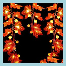 Party Decoration Fall Garland Led Maple Leaf Pumpkin String Light Autumn Decor Thanksgiving Indoor Outdoor Halloween Holiday Supplie Dhd8S