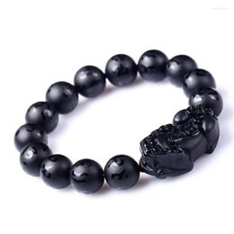 Strand 14mm Natural Stone Black Obsidian Round Beads Jewelry Pi Xiu Brave Troops Powerful The Six Syllable Mantra Dull Polish Bracelet