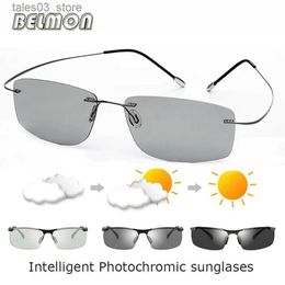 Sunglasses BELMON Polarised Sunglasses Men Driver Intelligent Pure Titanium Rimless Photochromic Sun Glasses For Male Driving UV400 RS722 Q231118