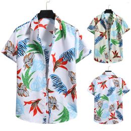 Men's T Shirts Mens Romper Jumpsuit Turtleneck Beach Cardigan Men's Shirt Flower Short Sleeve Men Long Set