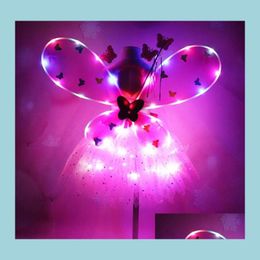 Other Event Party Supplies Girl Led Butterfly Wings Set With Glow Tutu Skirt Fairy Wand Headband Princess Light Up Carnival Costum Dhtyc