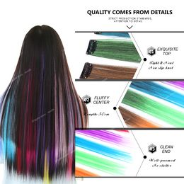 Synthetic Clip In One Piece 50Cm 20 Inch Long Ombre One Piece Straight Fake Hair Extensions Tow Tone Pink Purple Blue Synthetic HairSynthetic Clip-in One Piece(For