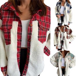 Women's Jackets Styles Fashion Coat Warm Long Sleeve Stitching Plaid Pocket Jacket For Vacation Party Holiday Leopard Patchwork