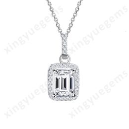 White Gold Necklace Synthetic Emerald Cut 8X10mm Diamonds Moissanite Pendant