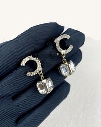Dangle & Chandelier High quality luxury jewelry, fashionable jewelry, European and American jewelry, three-dimensional square rhinestone earrings