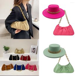 Berets Two-piece Set Bump Top Fedora Hat For Women Oversized Chain Accessory Bag French Fashion Luxury Ladies Fedoras Wide Brim