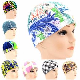 Swimming caps Colourful Printed Swimming Caps Free Size Flower Bathing Cap Protect Ears Hair Men Women Adults Swim Pool Cap Hat 1PC P230418