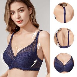 Bras Women Sexy Lace Bra Thin Bralette Sexy Lingerie Padded Underwire Bras Embroidery Thin Brassiere Top Plus Size Underwear C D Cup P230417