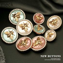 Button Hair Clips Barrettes 6pcs Rhinestones Diamond Decor Metal Gold BEE Buttons for Clothing Luxury Coat Cardigan Sweater Sewing Needlework accessories