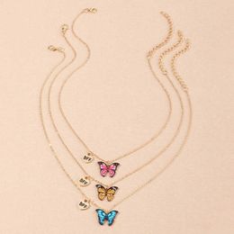 Pendant Necklaces 3 Pcs Set Cute Colorful Little Butterfly Pendant Necklace for Girls BFF Best Friends Children Necklace Ins Style Sweet Jewelry Z0417