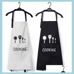 Aprons With Front Big Pocket Waterproof Oil Proof Kitchen Knife Fork Print Apron Cooking Baking Household Cleaning Tools Kit Home Dr Dhp0X