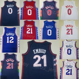 City Basketball Earned Tobias Harris Jerseys 12 Man Tyrese Maxey 0 Joel Embiid 21 All Stitched Statement Navy Blue White Red Black Team Association High Quality