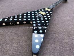 In Stock Randy Rhoads White Polka Dot Black V Electric Guitar Rosewood Fingerboard Bowtie Inlays Tremolo Bridge Whammy bAR Chrome Hardware Grover Tuners