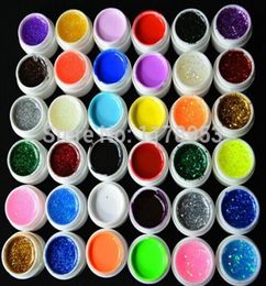 Whole36 Pcs Mix Color Pure Glitter Hexagon Sheet UV Builder Nail Gel for Nail Art Tip Set6353579