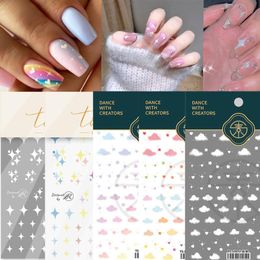 Nail Art Decorations 1 Sheet White Stickers Decals Cloud Star Moon Heart Designs 3D Sliders Summer Tattoo Manicure Decors