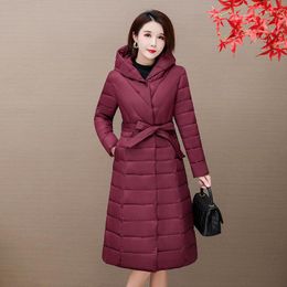 Women's Trench Coats Slim-fit Down Padded Jacket 2023 Women's Mid-length Waist Cotton-padded Korean Style Hooded