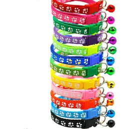 Pet Footprint Cat Dog Collars With Bell Adjustable Buckle Safety Small Cats Puppy Neck Collar Leash Pets Product 12 Colours DBC UPS5939863