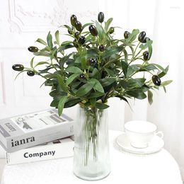 Decorative Flowers 1pc With Fruit Artificial Olive Branch 4-fork Leaf Accessories Simulation Plant Wall Home Wedding Decoration