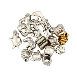 85Pcs Elephant Owl Charms Antique Silver Colour Big Hole Spacer Beads For Bracelets Jewellery Making
