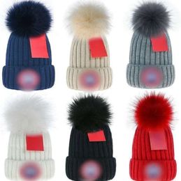 Hats Scarves Sets hundredCaps 2023 Designer Winter Cap Knitted Beanie Woollen Hat Men Women Chunky Knit Thick Warm Faux Fur Pom Beanies Hats Female Bonnethundred