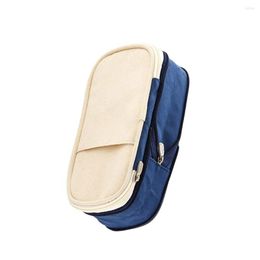 Canvas Pencil Bag Large Capacity Case Pouch Holder Dual Layer Zipper Closure Stationery Organiser Supplies Type 2