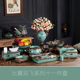 Vases European Living Room Creative Towel Box Multifunctional Decoration American Dried Fruit Plate Table Vase Set