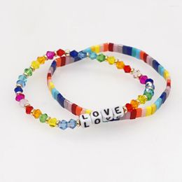 Strand Beaded Bracelet Fashion Crystal Simplicity Letters LOVE Versatile Hand Knitting Stretch Bohemian Tila Rice Bead