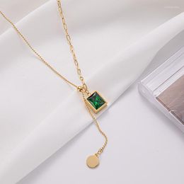 Pendant Necklaces French Fashion Luxury High Quality Titanium Steel Green Square Pull Necklace Gift Banquet Wedding Women Jewellery 2023
