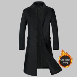 Men's Wool Blends Autumn and Winter Coat Long Over The Knee Suit Collar with Cotton Thickened 231118