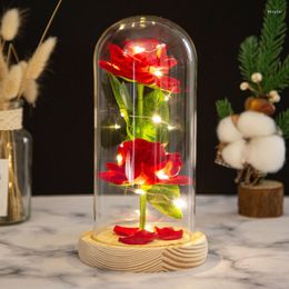 Decorative Flowers Two Simulation Roses Glass Ornaments Creative Valentine's Day Gift LED Nightlight Wholesale