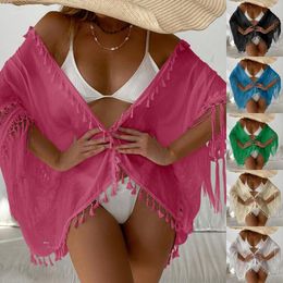 Women's Swimwear Women Casual Tassel Swimsuit Coverups Boho Beach Bikini Wraps Cardigan Tops Ladies Oversized Cover Ups Sunscreen Blouse