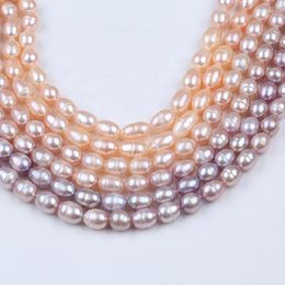 Choker 9-10mm Pink Purple Colour Rice Shape Pearls Strand Loose Wholesale Freshwater Beads