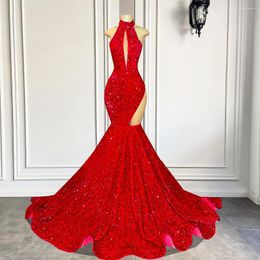 Party Dresses Long Red Prom 2023 Sexy Real Sample High Neck Sparkly Sequin Black Girls Mermaid Gala Formal Gowns