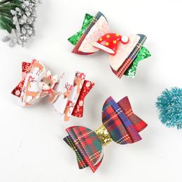 Headwear Hair Accessories 3 Inch Baby Girls Glitter Leather Christmas Hair Bow Clips Hair Accessories 231118