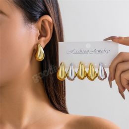 3Pairs/Set Punk Chunky Water Drop Dome Stud Earrings for Women Trendy Vintage Glossy Tear Piercing Earrings Jewelry Accessories