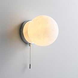 Wall Lamp Nordic Moon Ball Sconce Light Modern Bedroom Bedside Home Decor Atmosphere LED With Pull Switch