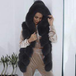 Women's Fur Faux MISSJANEFUR Winter Coat Women Real Vest Jacket With Hood Luxury Warm Plus Size Solid Wholesale 231118