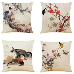 Pillow Chinese Style Case 45x45cm Square Decorative Cover For Home Sofa Painting Throw Linen Office Pillowcase